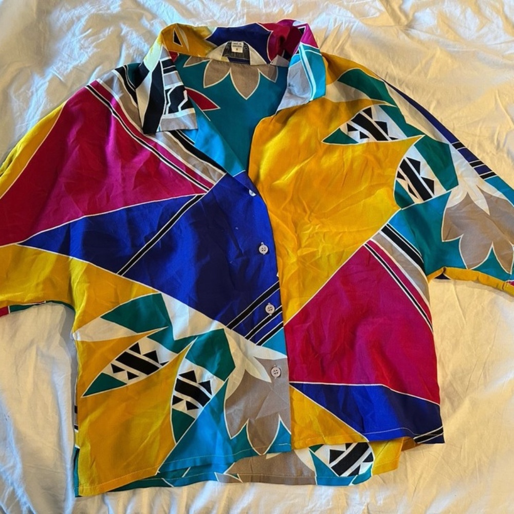 Vintage Bright Colorblock Graphic Button Down Shirt